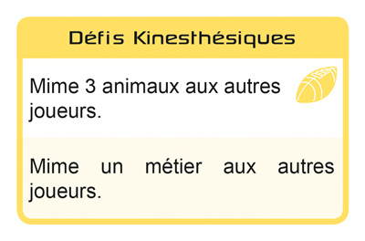 Carte Défis - Kinesthésique du jeu Talents et Intelligences Multiples