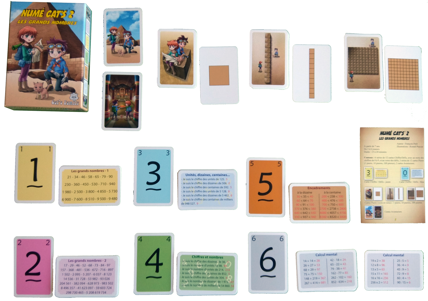 Contenu du jeu Numé Cat's 2 - Les grands nombres de Cat's Family, pour apprendre et maitriser les grands nombres