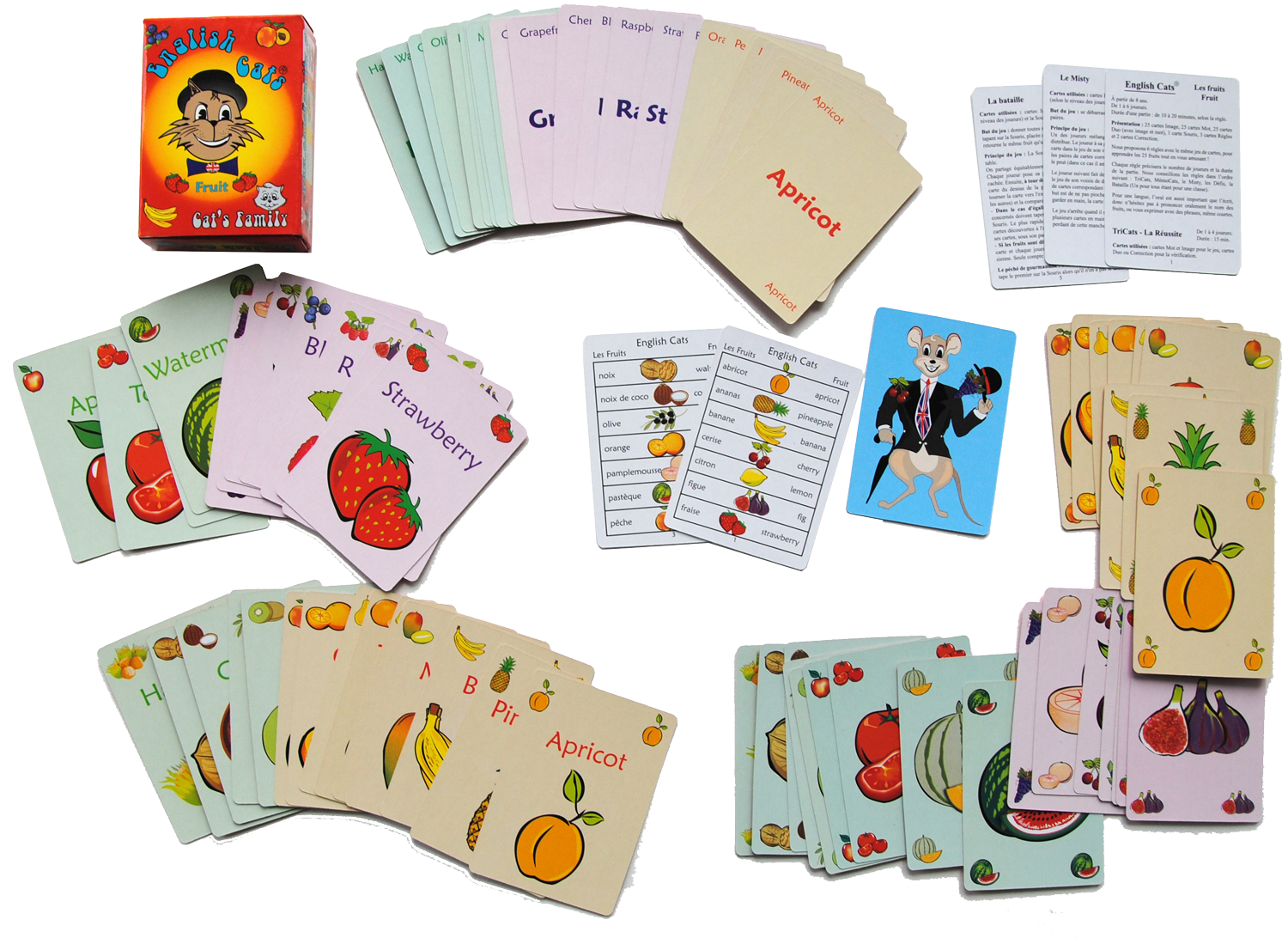 Contenu du jeu English Cats - Les fruits de Cat's Family, pour apprendre et maitriser les fruits