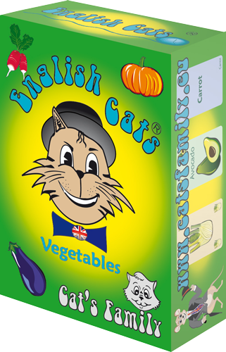 Boite du jeu English Cats - Les légumes de Cat's Family, sur les légumes