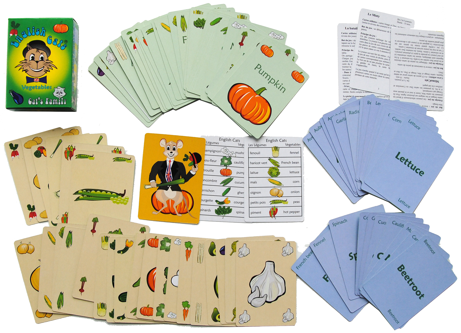 Contenu du jeu English Cats - Les légumes de Cat's Family, pour apprendre et maitriser les légumes