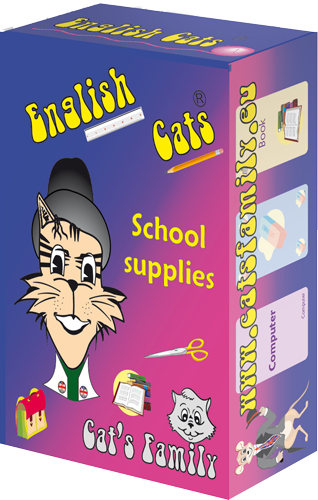 Boite du jeu English Cats - Le matériel scolaire de Cat's Family, sur le matériel scolaire