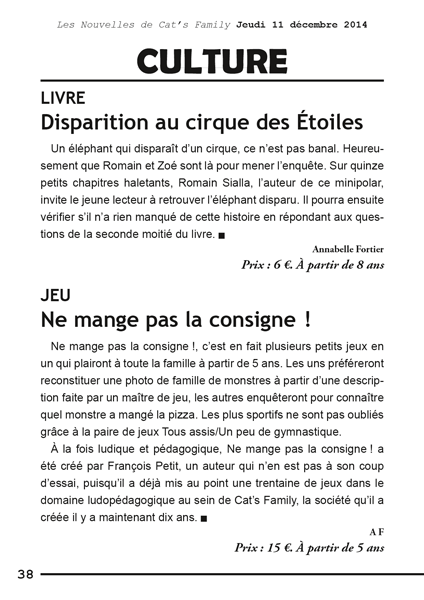 Extrait du manuel Lecture fine d'un journal - Lecteur, lecture et compréhension de texte, édité par Cat's Family 