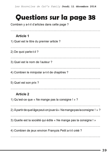 Extrait du manuel Lecture fine d'un journal - Lecteur, lecture et compréhension de texte, édité par Cat's Family 