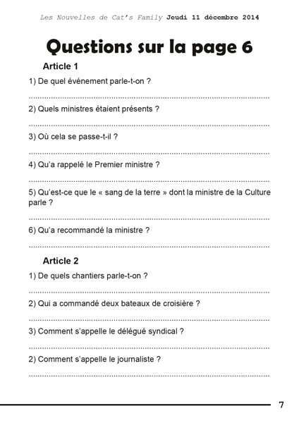 Extrait du manuel Lecture fine d'un journal - Lecteur, lecture et compréhension de texte, édité par Cat's Family 