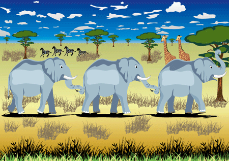 Plateau de jeu Les 3 éléphants, pour le jeu Les inversions simples de Cat's Family, sur les inversions des lettres dans les mots