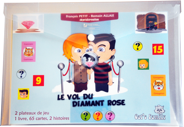 Boite du jeu Le vol du diamant rose de Cat's Family, sur la compréhension de texte et les dictées préparées