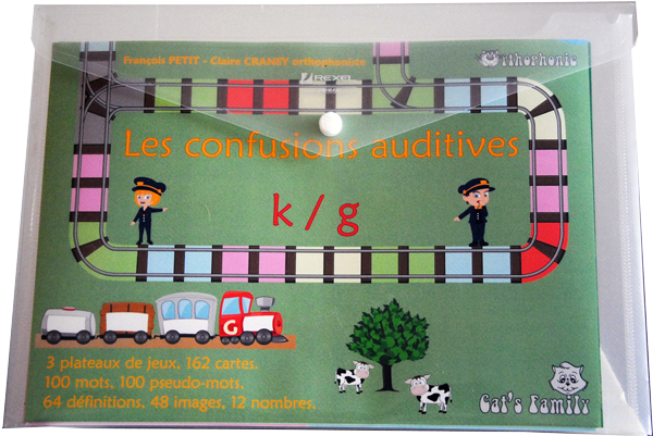 Boite du jeu Les confusions auditives k/g de Cat's Family, sur les confusion des sons