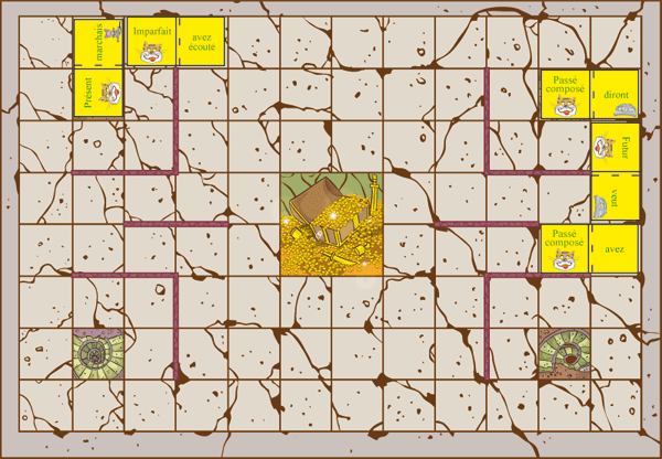 Contenu du jeu Conju Domino de Cat's Family, sur la conjugaison française