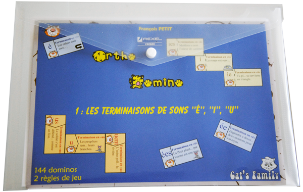 Boite du jeu Ortho Domino 1 - Les terminaisons de Cat's Family, sur l'orthographe grammaticale