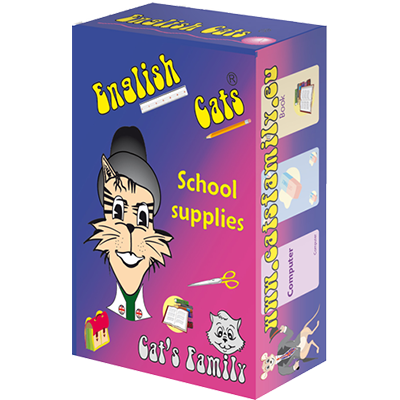 Apprendre le vocabulaire anglais et le matériel scolaire avec le jeu de cartes English Cats - School supplies