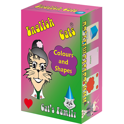 Apprendre le vocabulaire anglais et les formes et les couleurs avec le jeu de cartes English Cats - Shape and colors